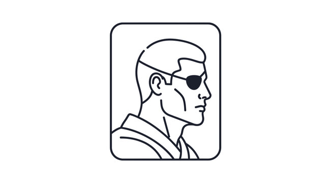 Man with Eye Patch, Profile View, Minimalist Line Art Icon