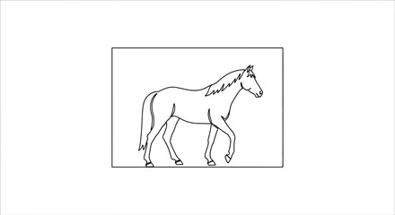Fototapeta premium Elegant Horse Walking in Profile, Line Art Illustration
