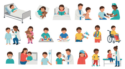 Fototapeta premium Flat Vector Medical Illustration of Pediatric Healthcare and Child Hospital Visits