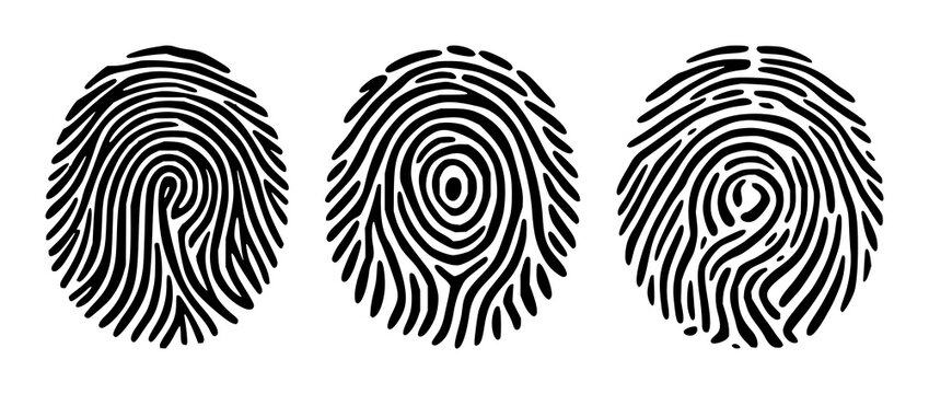 Fingerprint scan loop icon set with solid black design on white background featuring biometric, fingerprint, scan loop with line art and simple
