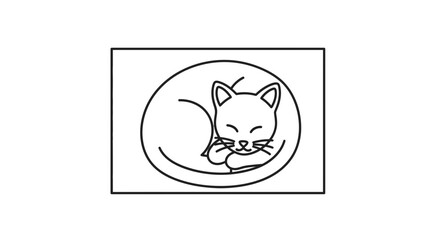 Obraz premium Cute Cat Sleeping Curled Up, Simple Line Art Illustration, Cozy Pet Icon