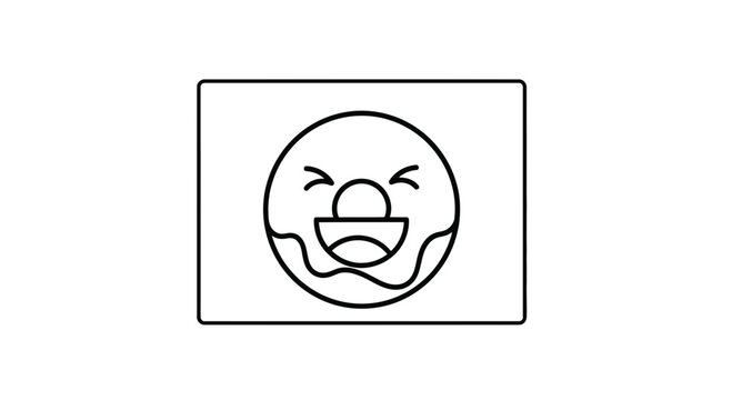 Cute Donut Character with Happy Face, Vector Outline Illustration