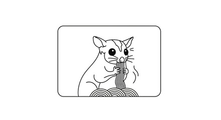 Fototapeta premium Cute Sugar Glider Eating Spaghetti Noodles in Line Art Style