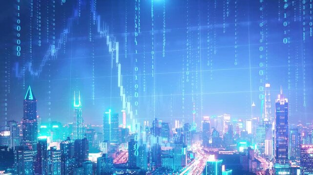 Financial stock market chart and candlestick data trends with investment analytics for trading and portfolio management.