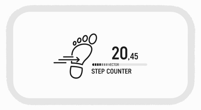 Step Counter Icon with Footprint and Arrows, Digital Health Tracking