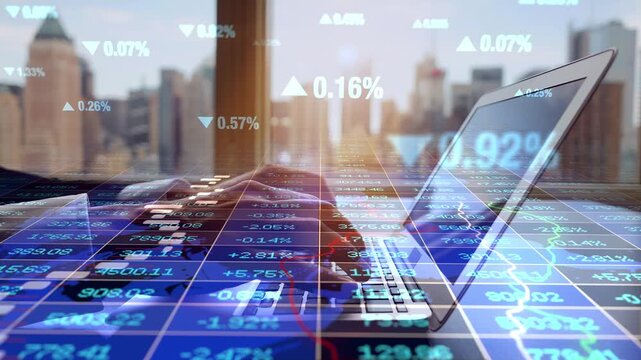 Financial stock market chart and candlestick data trends with investment analytics for trading and portfolio management.