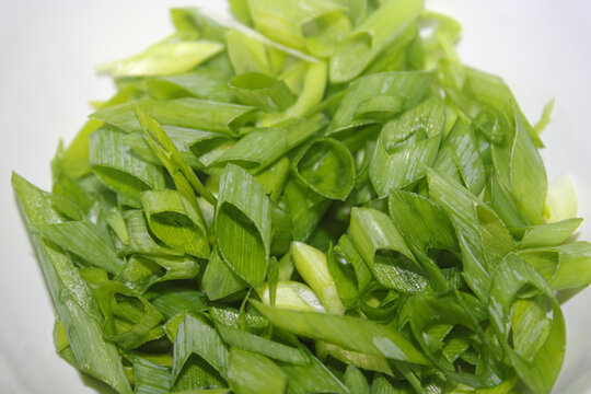 Fresh Chopped Green Scallions Onions Sliced Macro Close Up