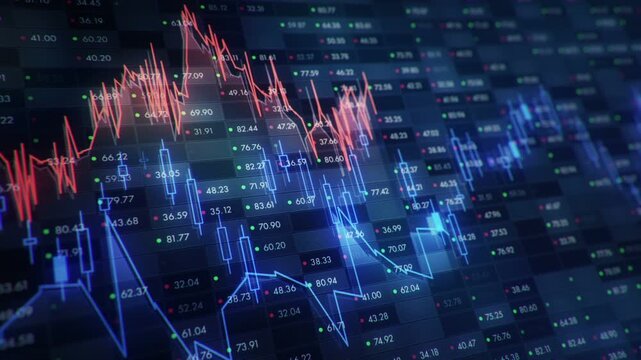 Financial stock market chart and candlestick data trends with investment analytics for trading and portfolio management.