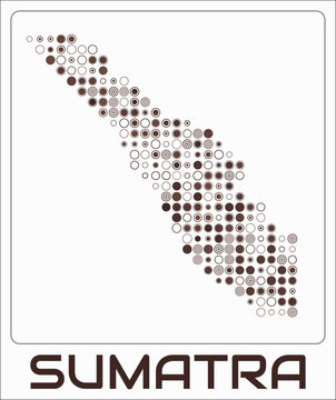 Sumatra digital style map. Large circle dots on white background. Dotted shape of the island. Sumatra map and title. Elegant vector illustration.