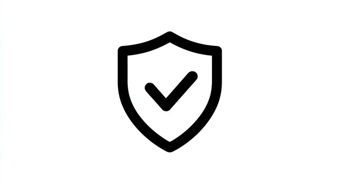 Minimalist black shield icon with a checkmark, signifying protection or verification
