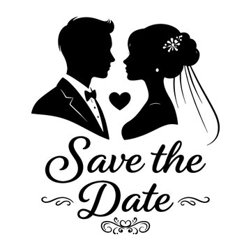 Wedding Save The Date Silhouette Of Bride And Groom Couple With Heart