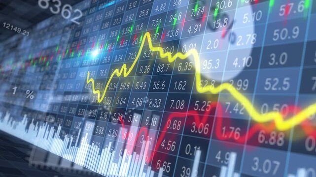 Financial stock market chart and candlestick data trends with investment analytics for trading and portfolio management.
