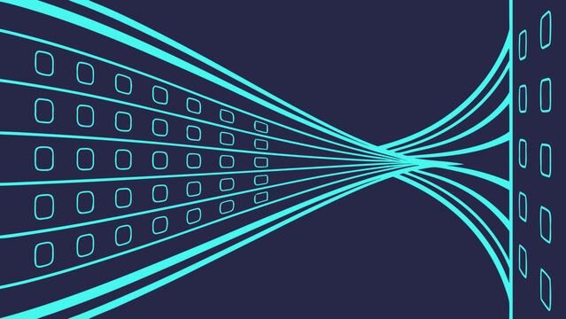 A futuristic blue binary code background featuring glowing motion lines and a bright wave pattern creates a high-energy technology wallpaper design with a colorful light effect on a black backdrop