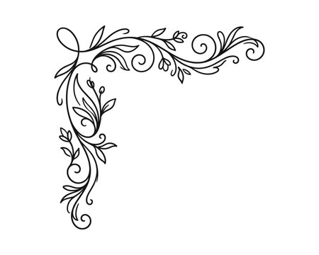 Ornate decorative floral corner element with swirling vines leaves and swirls vector art