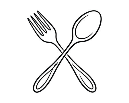 Spoon and fork crossed illustration on transparent background, eating utensils