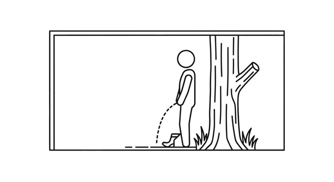 Man Urinating Outdoors Next to Tree, Nature Peeing