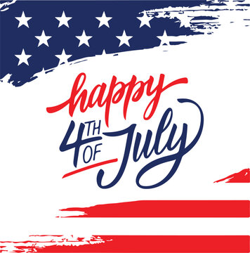 Happy Independence with brush stroke background in United States national flag and stylish hand writing text of Happy 4th of July.