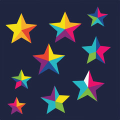 Fototapeta premium Colorful, geometric star shapes against a dark blue background