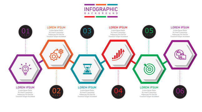 Horizontal infographic template with step by step process, modern timeline layout, business presentation design, data visualization chart, clean minimal style, corporate workflow vector background