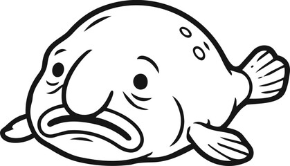 Fototapeta premium Line art vector illustration of a blobfish