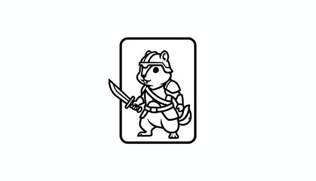 Cute Warrior Chipmunk Character with Sword and Armor, Cartoon Style
