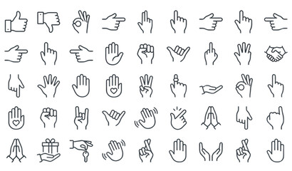 Obraz premium A set of various hand gestures and signs in a minimalist line art style