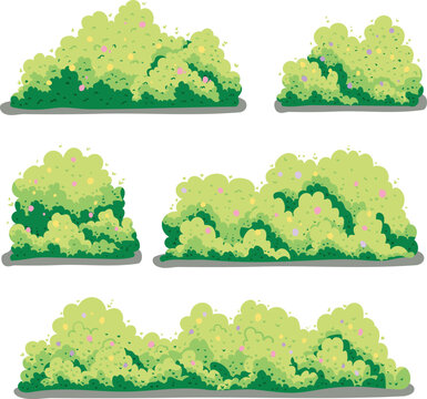 Set of Green Bushes Flat Illustration