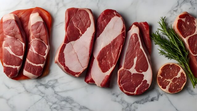 Various Raw Beef Cuts Flatlay Collection