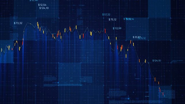 Financial stock market chart and candlestick data trends with investment analytics for trading and portfolio management.