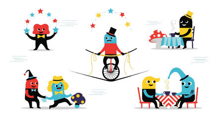 A colorful cartoon illustration of six characters © Hilii