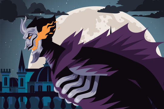 spring heeled jack horned mask breathing fire in victorian night