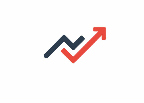 Graphic depiction of rising and falling trends with red and dark blue lines