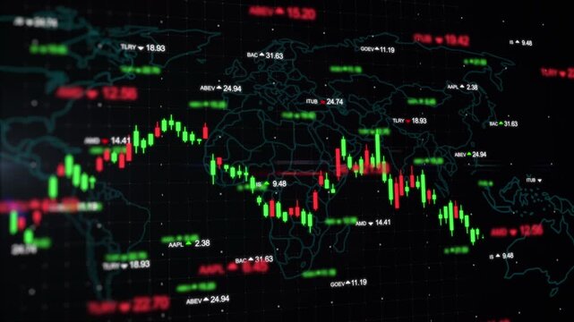 Financial stock market chart and candlestick data trends with investment analytics for trading and portfolio management.
