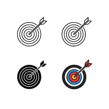 Four archery targets with arrows on white background