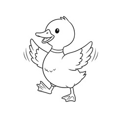 Obraz premium Cute cartoon duckling walking and waving wings, isolated on white background.