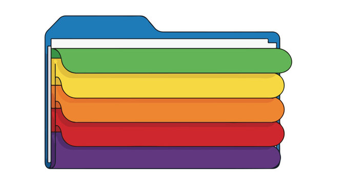 A colorful file folder with rainbow tabs