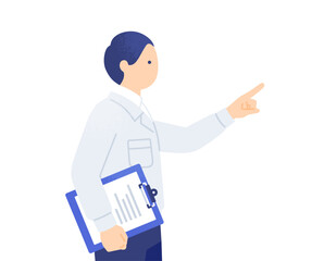 Naklejka premium バインダーを持って指示を出す作業服姿の男性の横顔 上半身のベクターイラスト素材