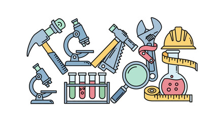 Collection of various science tools equipment. © Mbah
