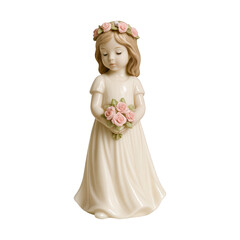 Fototapeta premium PNG Ceramic girl figurine holding flowers.