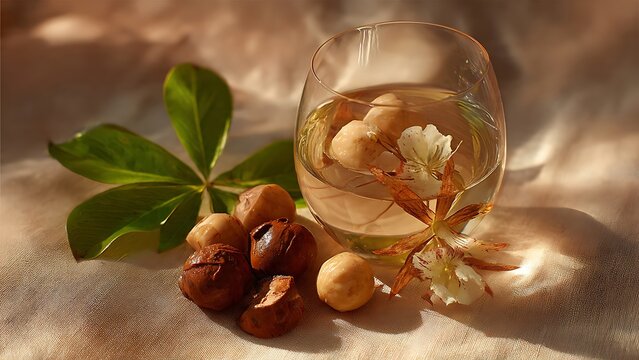 Roasted Kukui Nuts and Tropical Ingredients in Elegant Glass Setting