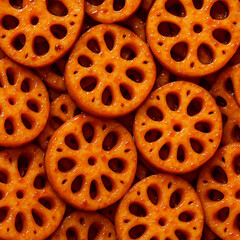 Fototapeta premium Traditional Japanese Kinpira Renkon Braised Lotus Root Slices