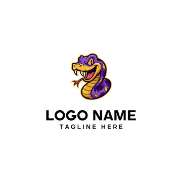 Cartoon Purple Snake Mascot Logo Design for Sports Teams