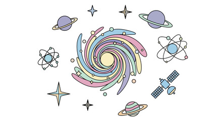 Colorful swirling spiral galaxy illustration. © Mbah