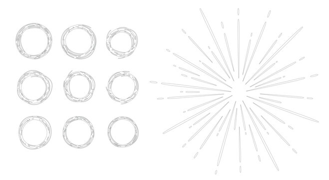 Golden line art vector set with concentric circles and elegant sunburst for luxury branding and minimal logo design