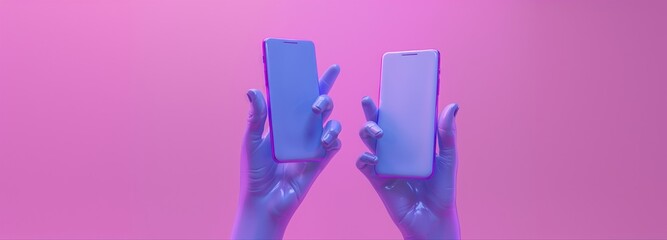 Neon Phone Display: A person's hand holding a modern smartphone glows under a vivid neon light against a vibrant background, the focus is on the device's screen and its potential in the digital age. 