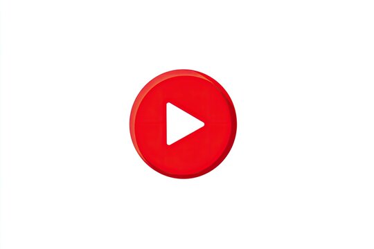 A simple, red, circular button with a white play symbol, centered on a white background
