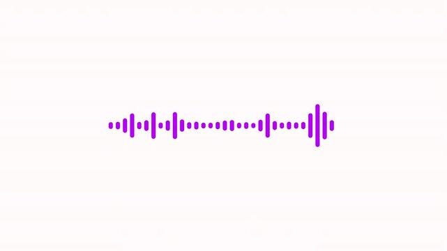 Purple Audio Equalizer Bars On White Background Minimalist Design. Stylish Sound Waveform Visualization Reacting To Music. Digital Interface Element For Technology Or Media Player Application