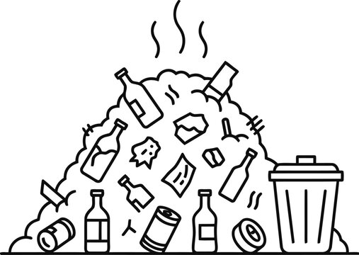 overflowing trash can with bottles and garbage