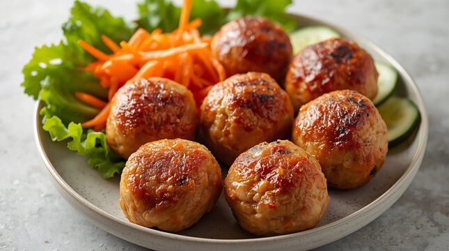 A high-resolution food photograph of handcrafted chicken meatballs with a juicy interior and evenly browned exterior, showing subtle surface texture.