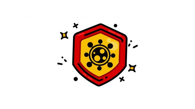 Malware quarantine animation with shield and glittery virus in digital security scene. Perfect for cybersecurity concepts in animations and presentations.